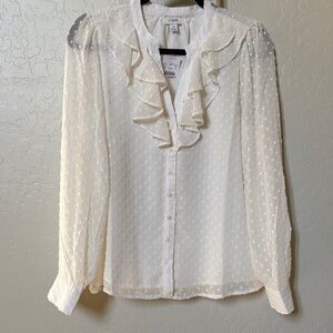 J. Crew Cream Swiss Dot Ruffle Front Blouse new with tags